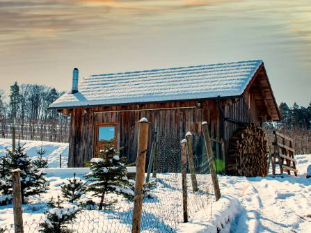 Holzhütte im Schnee